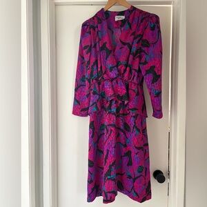 Vintage Dress Vibrant Pink and Purple 80’s Women's Dress